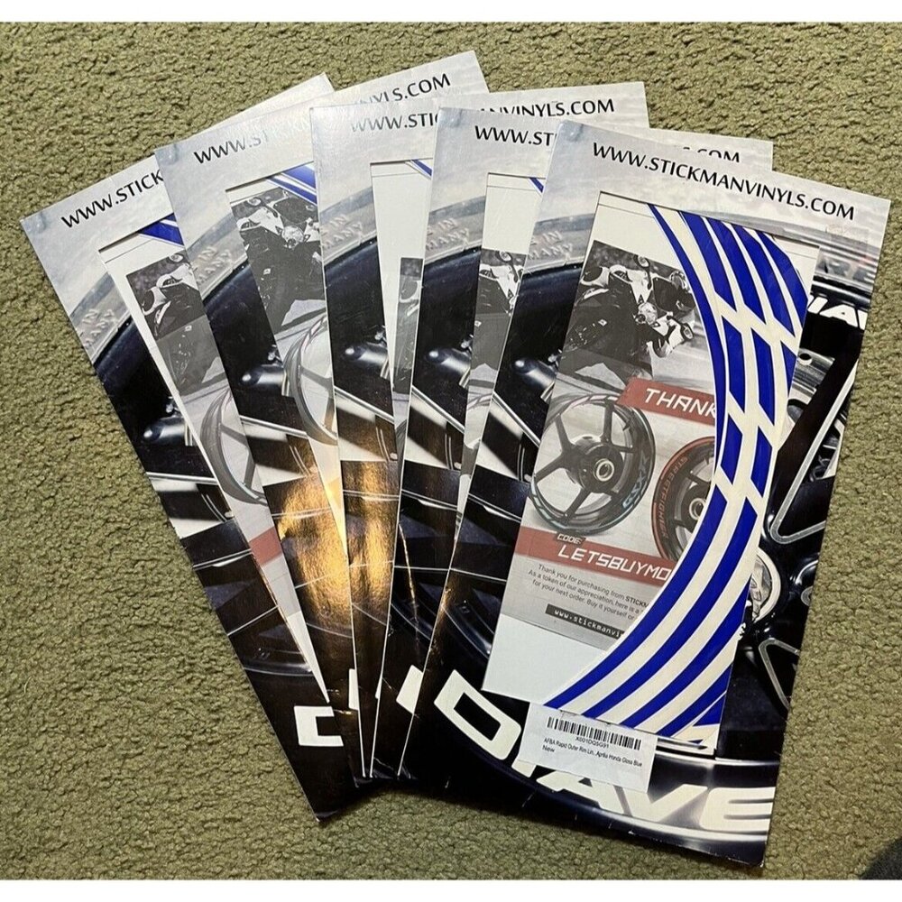 5 New Packs - Stickman Vinyls Vector Blue Rim Rapid Stripe Honda Motorcycle Misp